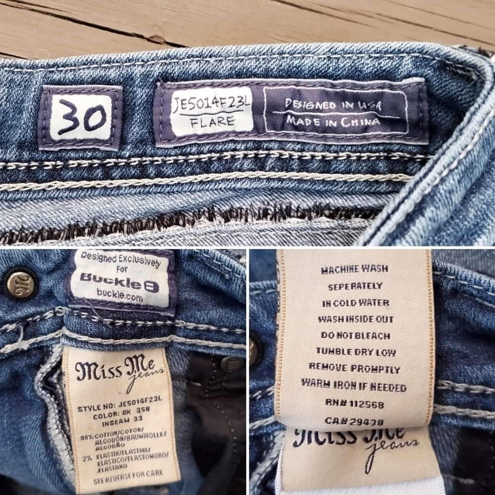 Miss Me Signature Buckle Mid-Rise Bootcut‎ Flare Embroidered Bling Stretch Jeans